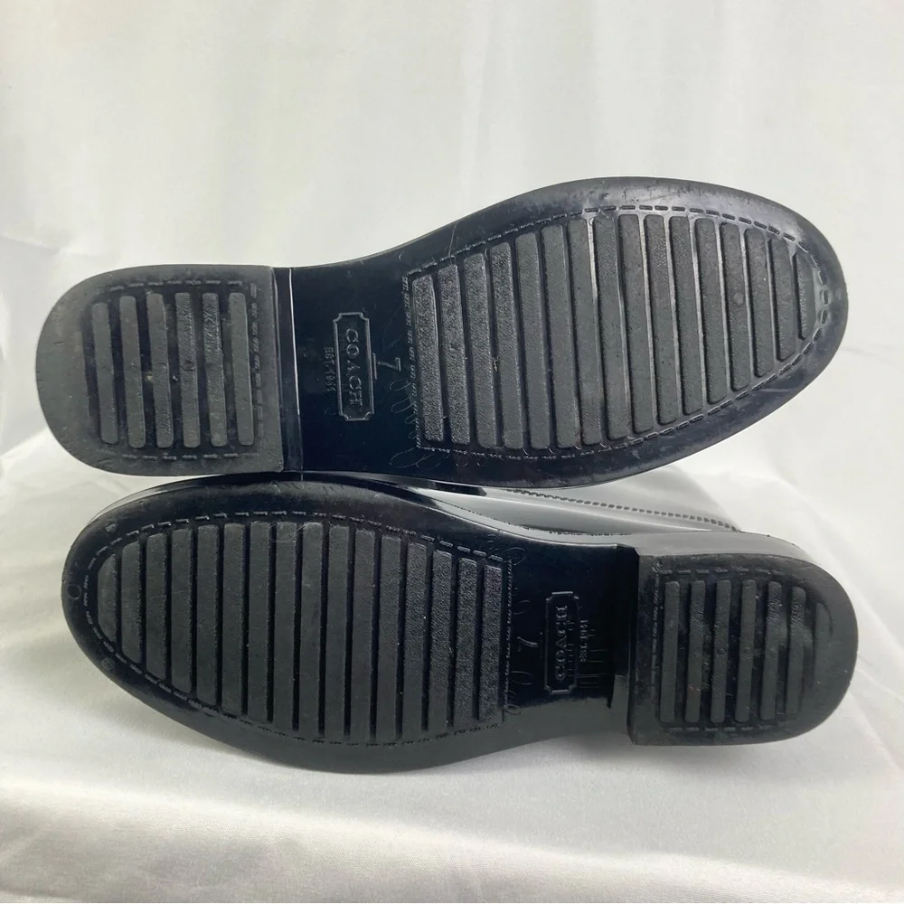 Coach Tasha Signature Gold Buckle Rain Boots Size 7 Patent Black Tall EUC - Picture 7 of 12